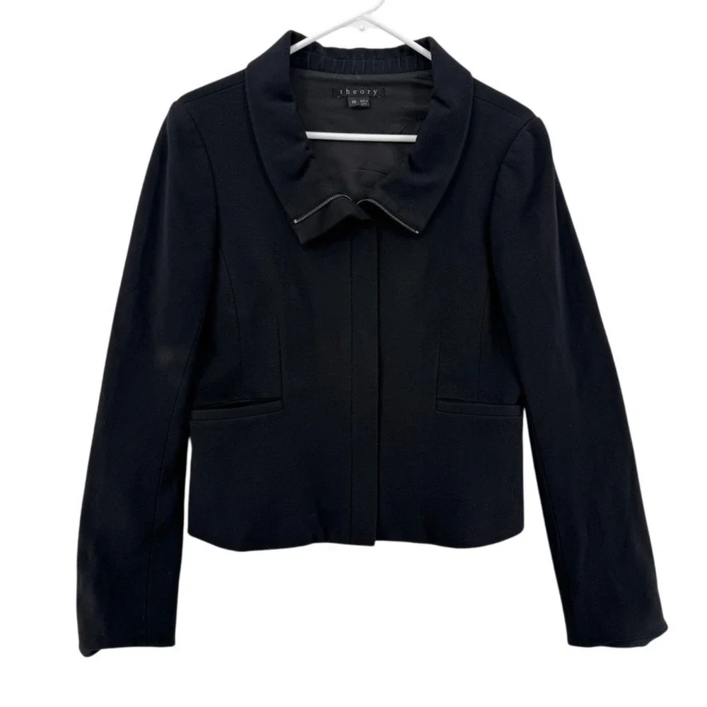 Theory Jacket Womens 10 Zip Front Long‎ Sleeve Cropped Tailored Collar Blazer